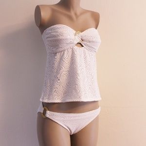 Trina Turk White Crochet O Ring Tankini Set